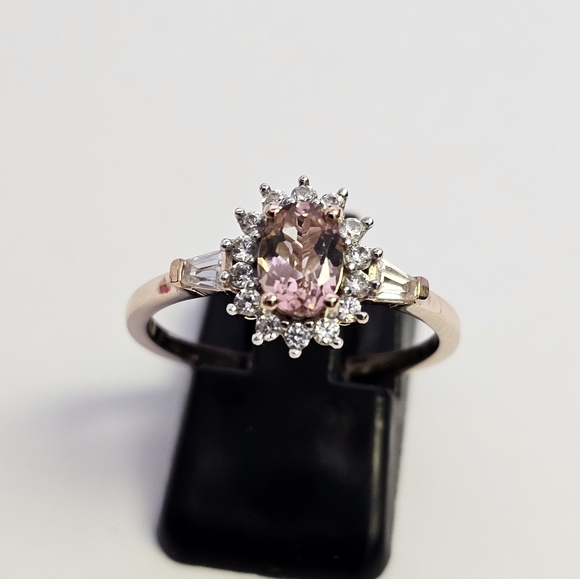Genuine Blush Tourmaline & White Zircon Rose Gold over 925 Sz 9 - Picture 3 of 8